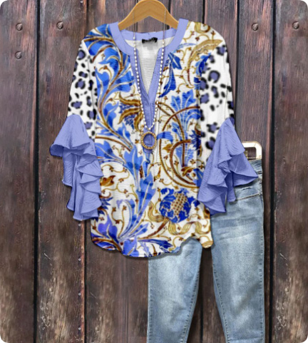 Women's V-neck Fashion Lotus Sleeve T-shirt - Image 6