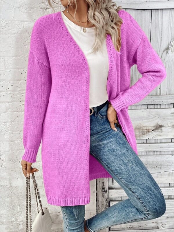 Women Solid Color Long Sleeve Casual Open Front Knit Cardigan - Image 4