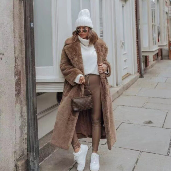 Artificial Fur Coat Suit Collar Cotton Coat Thickened Long Section Plush Trench Coat - Image 10