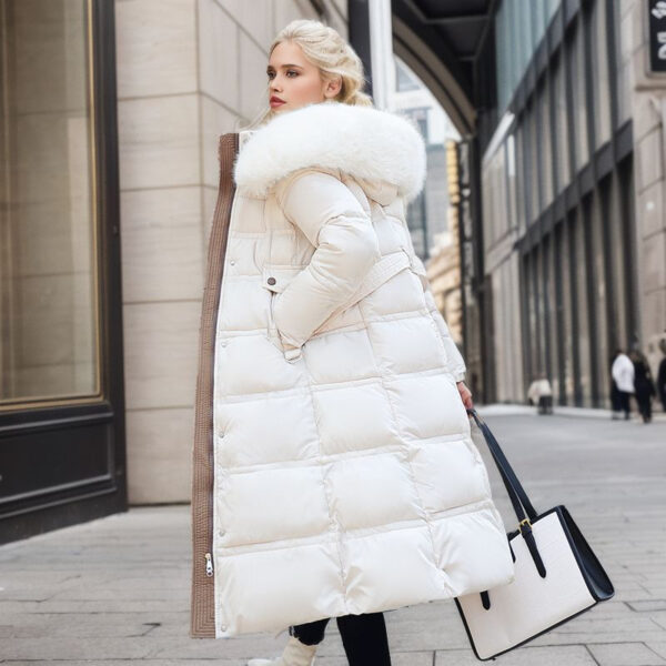 Winter Slim Long Jacket With Fur Hood And Belt Fashion Solid Hooded Coat Warm Clothing For Women - Image 6