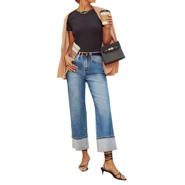 Retro Curling New Elastic Straight Jeans For Women - Image 7