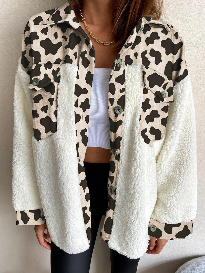 Ladies Fleece Jacket Leopard Print Plush - Image 2