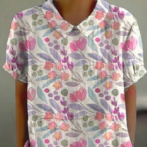 Digital Printing Loose Casual Women's T-shirt Polo Shirt