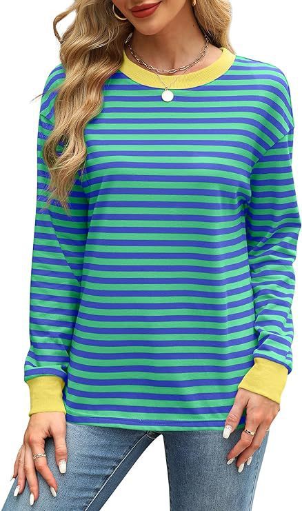 Fashion Color Contrast Loose Round Neck Striped Long Sleeve - Image 3