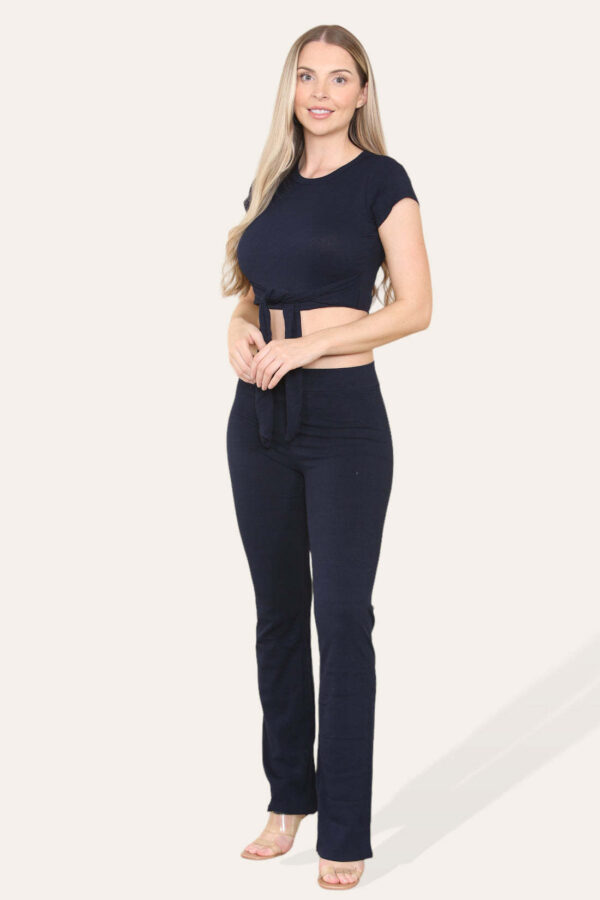 Ribbed High Neck Zipper Collar Jumpsuit Front Unitard Set - Image 4