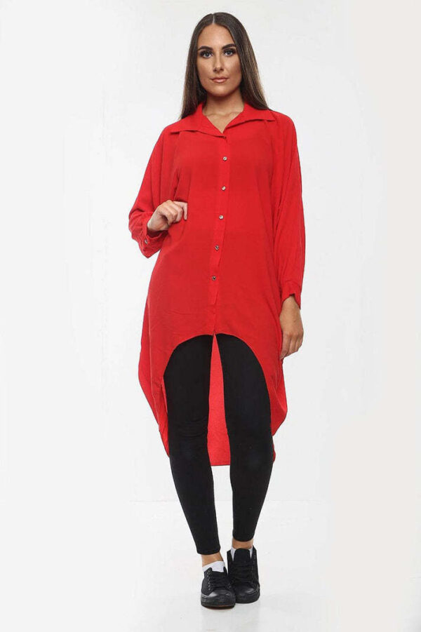 High-Low Oversized Button Long Top Shirt Dress With Hem And Long Sleeves - Image 9
