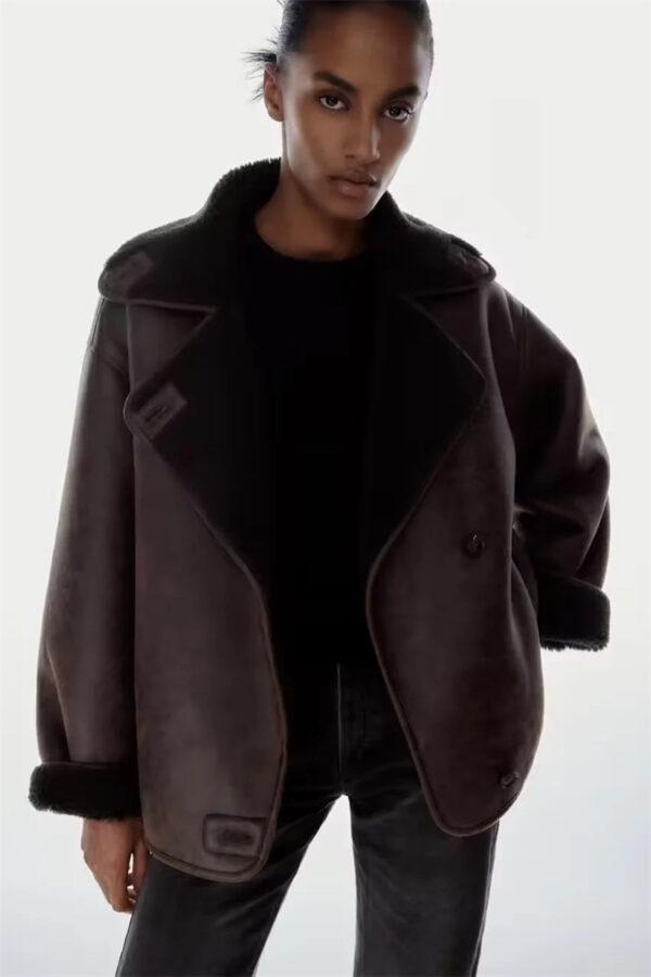 Faux Leather Double-sided Jacket European And American Locomotive Long Breasted Coat - Image 6