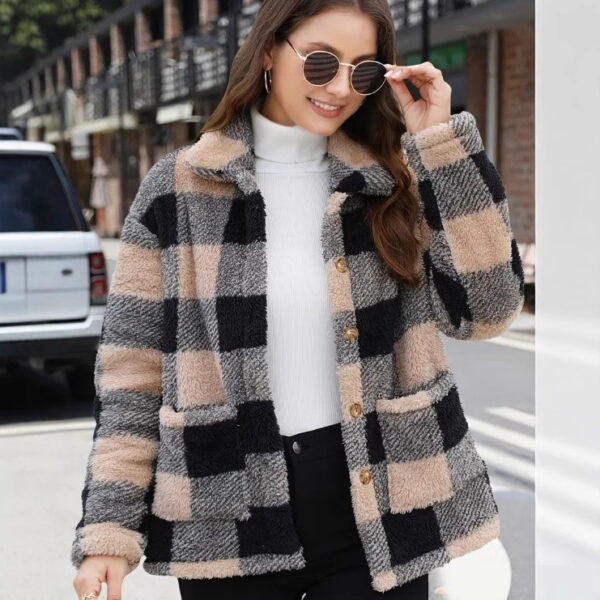Women's Plaid Plush Long-sleeved Winter Fashion Casual Jacket - Image 7