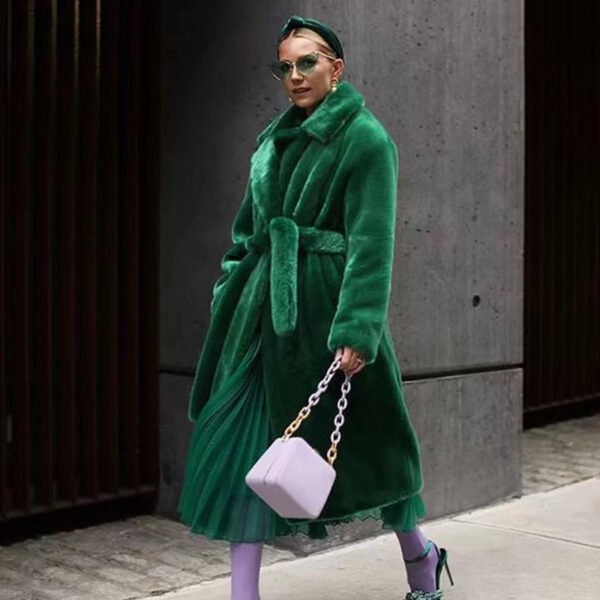 Artificial Fur Coat Suit Collar Cotton Coat Thickened Long Section Plush Trench Coat - Image 5