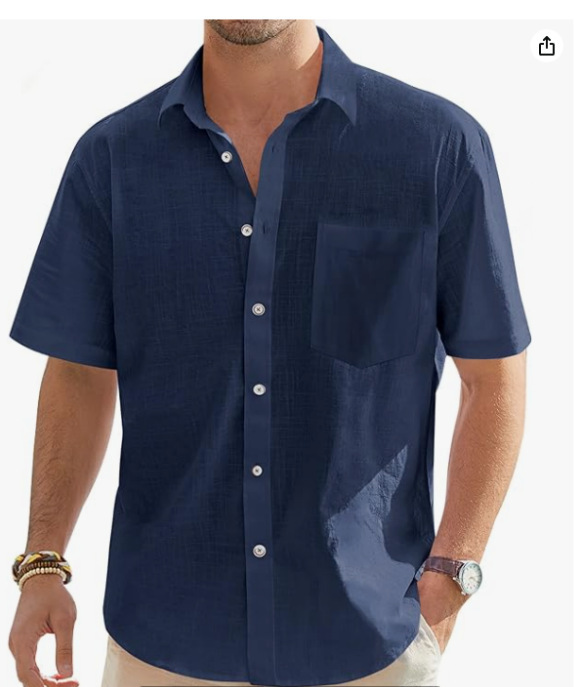Men's Cotton And Linen Short Sleeve Shirt Top - Image 6