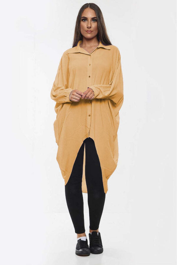 High-Low Oversized Button Long Top Shirt Dress With Hem And Long Sleeves - Image 7