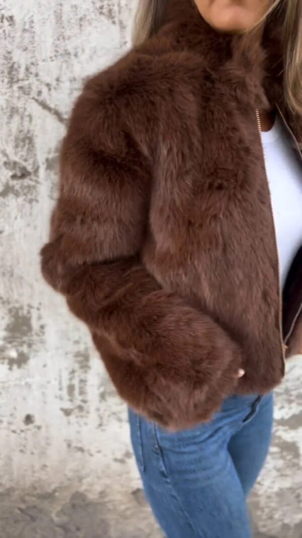 Fashion Stand Collar Plush Jacket Winter Casual Turtleneck Zipper Coat Fleece Tops Women's Clothing - Image 7