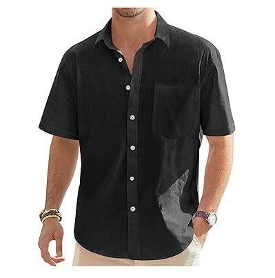 Men's Cotton And Linen Short Sleeve Shirt Top - Image 2
