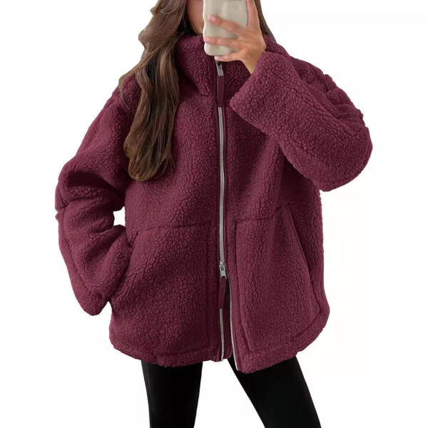Winter Lapel Zip-up Coat With Pockets Casual Fashion Solid Fleece Jacket Fall Spring Long Sleeve Women's Clothing - Image 8