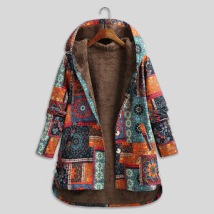 Retro Ethnic Floral Print Plus Size Cotton Jacket