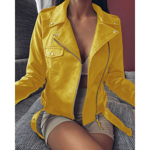 Plus Size Women's Short Coat PU Motorcycle Clothing Slim Winter Leather Jacket - Image 10