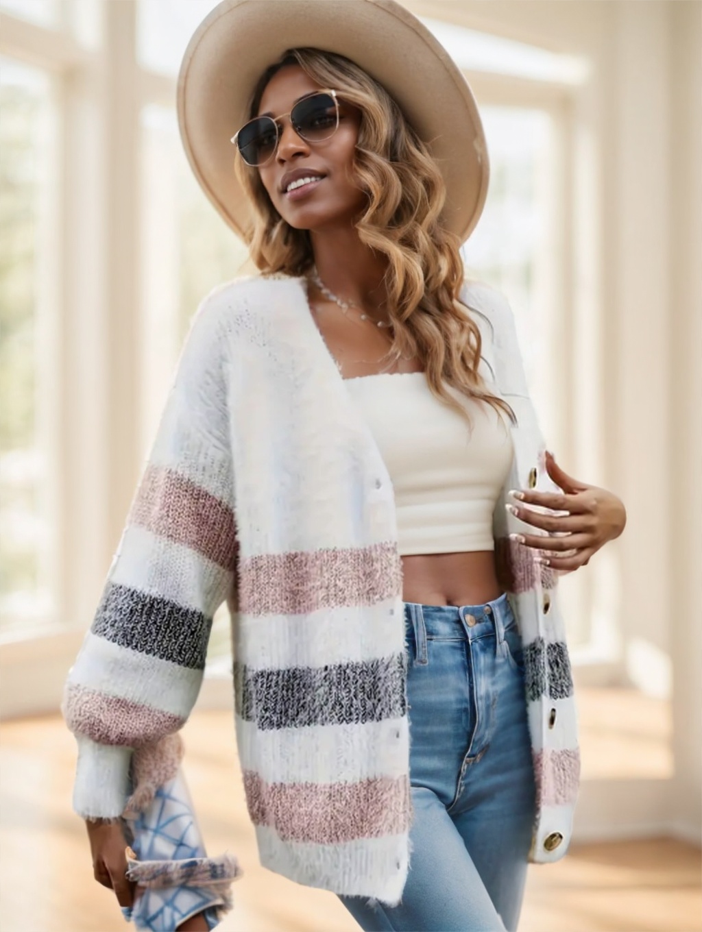 Women's French Stripe Cardigan - Image 6