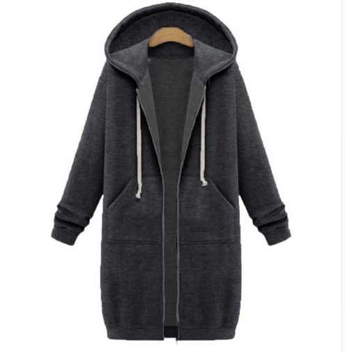 Hooded long-sleeved winter sweater women's jacket in a long thick shirt - Image 3