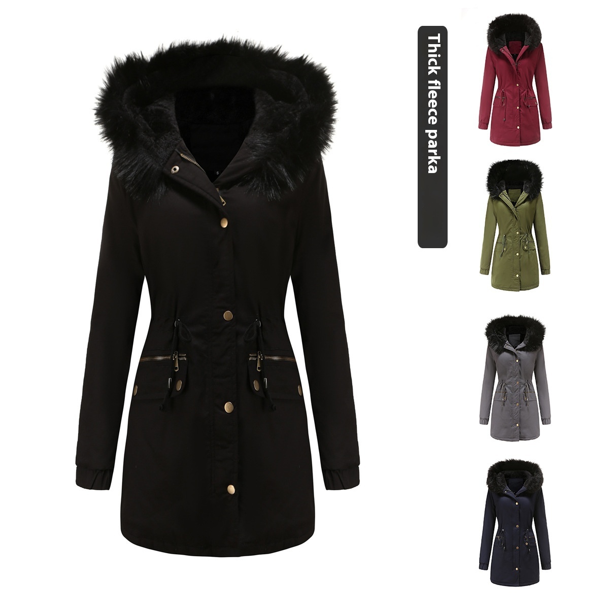 Women's Mid-length Fur Collar Coat Parker Cotton-padded Coat - Image 6