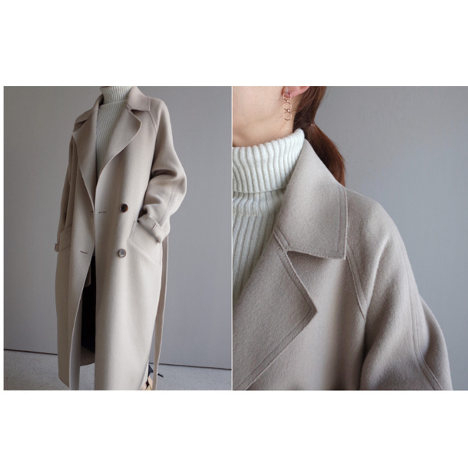 Korean Style Temperament Mid-length Over-the-knee Double-sided Cashmere Woolen Coat - Image 4
