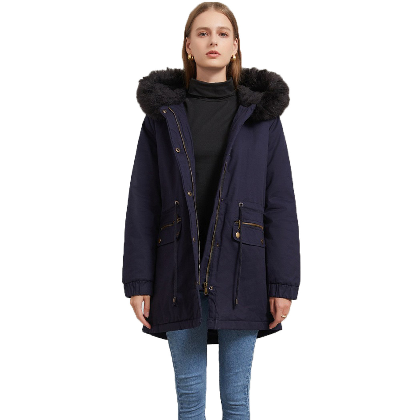 Women's Mid-length Fur Collar Coat Parker Cotton-padded Coat - Image 3