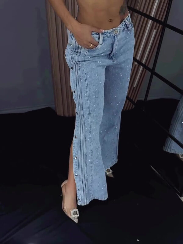 Button Polyester Rhinestone Fashion Jeans - Image 5