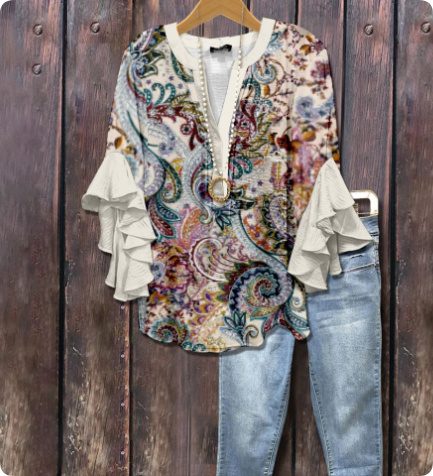 Women's V-neck Fashion Lotus Sleeve T-shirt - Image 3