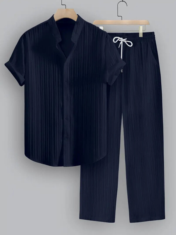 Men's Striped Short-sleeved Shirt Trousers Suit - Image 2