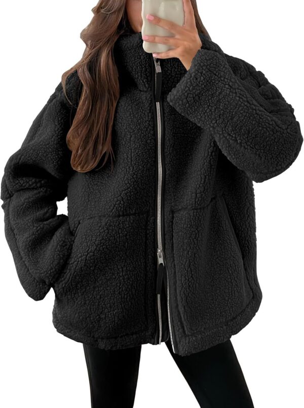 Winter Lapel Zip-up Coat With Pockets Casual Fashion Solid Fleece Jacket Fall Spring Long Sleeve Women's Clothing - Image 6