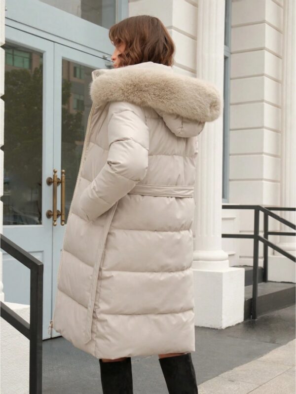 Anewsta Women's Solid Color Long Sleeve Zip Up Hooded Padded Coat With Faux Fur Trim - Image 6