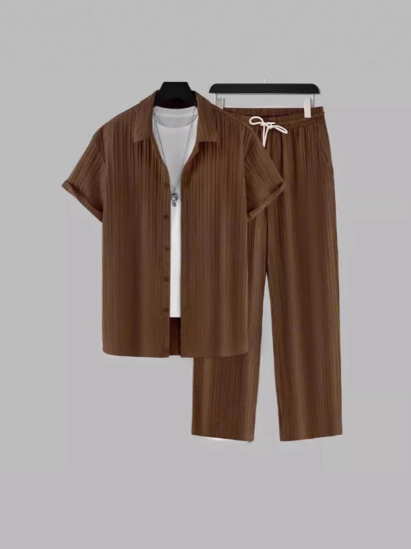Men's Striped Short-sleeved Shirt Trousers Suit - Image 7