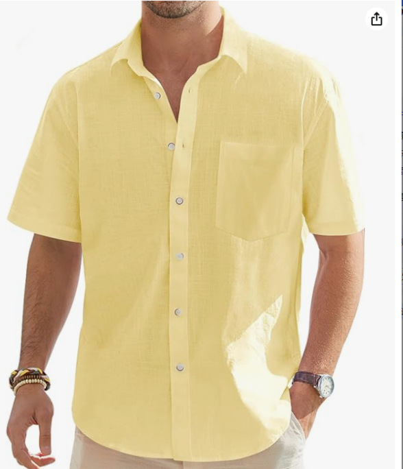Men's Cotton And Linen Short Sleeve Shirt Top - Image 8