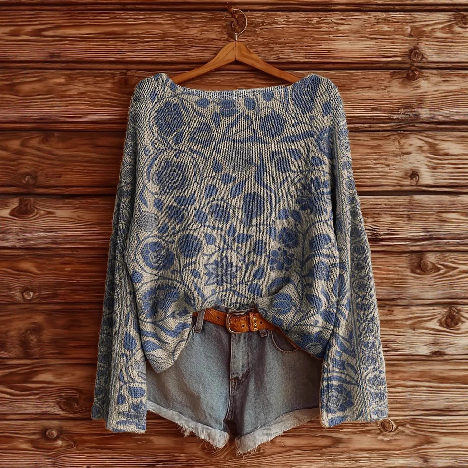 Women's Printed Loose Retro Long-sleeved Brushed Top - Image 4