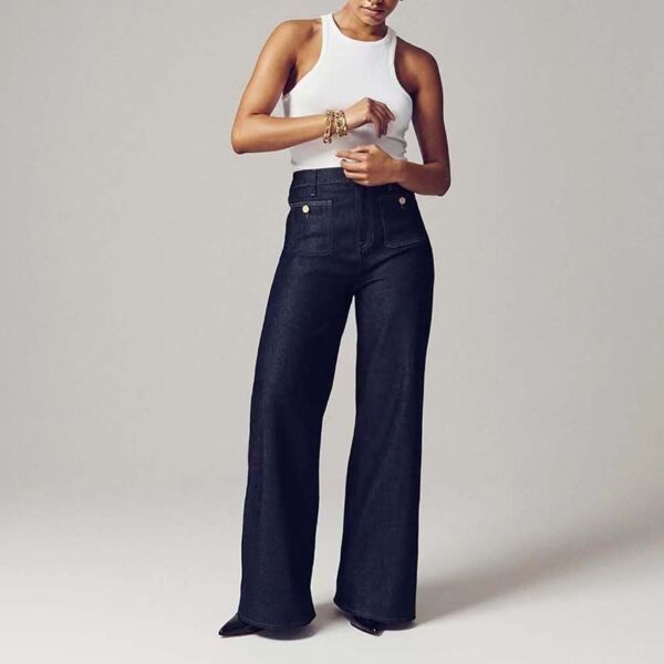 Women's Loose Plus Size Leisure Washed-out Button Wide-leg Pants Skinny - Image 7