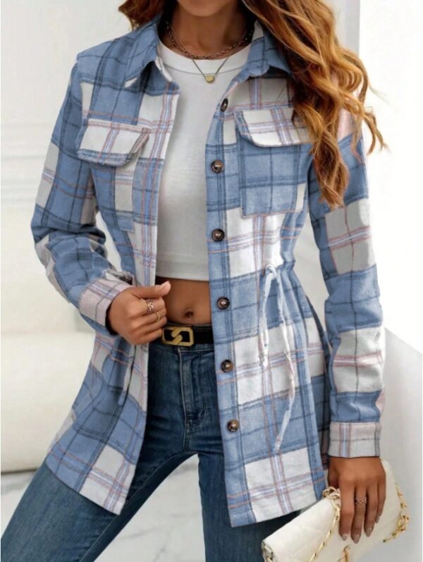 Women's Casual Vintage Plaid Front Button Loose Shirt For Spring Autumn - Image 2