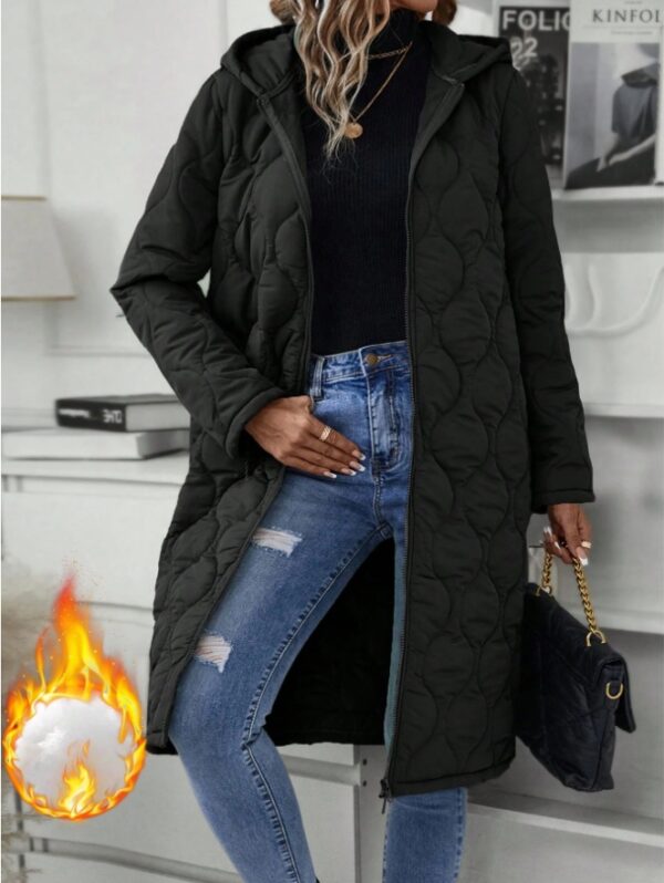 Ladies' Solid-Colored Zipper Fly Hooded Padded Coat - Image 4