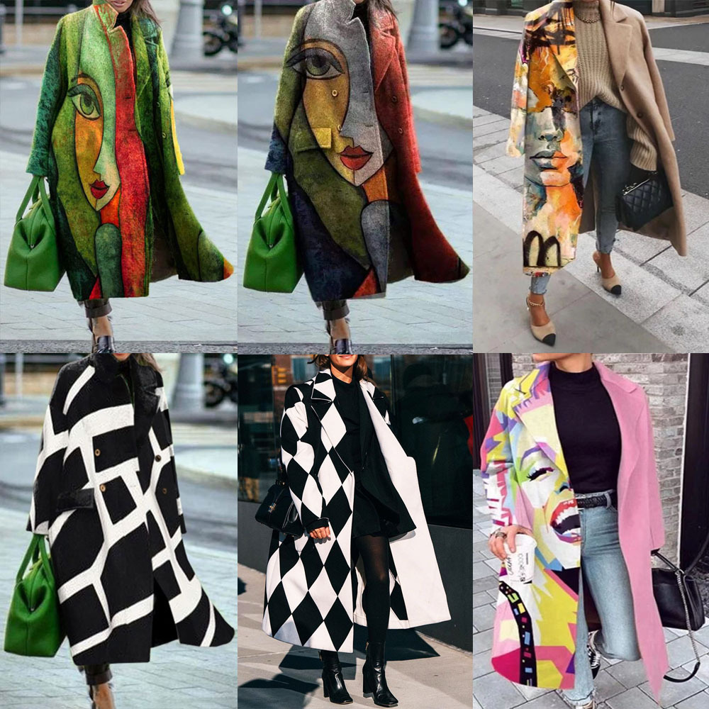 Women's Color Matching Plaid Long-sleeved Coat - Image 2
