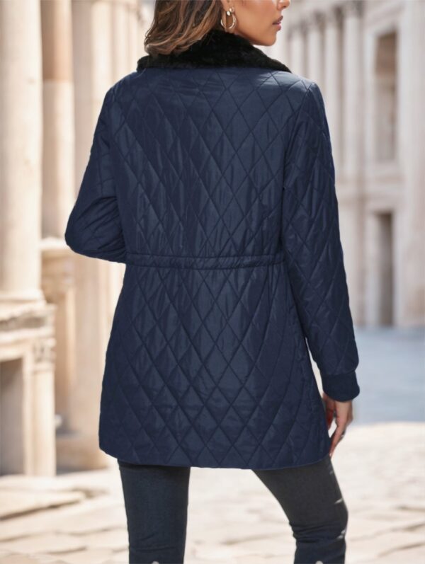Casual Winter Clothes Contrast-Color Fur Collar Drawstring Waist Padded Padded Coat - Image 6