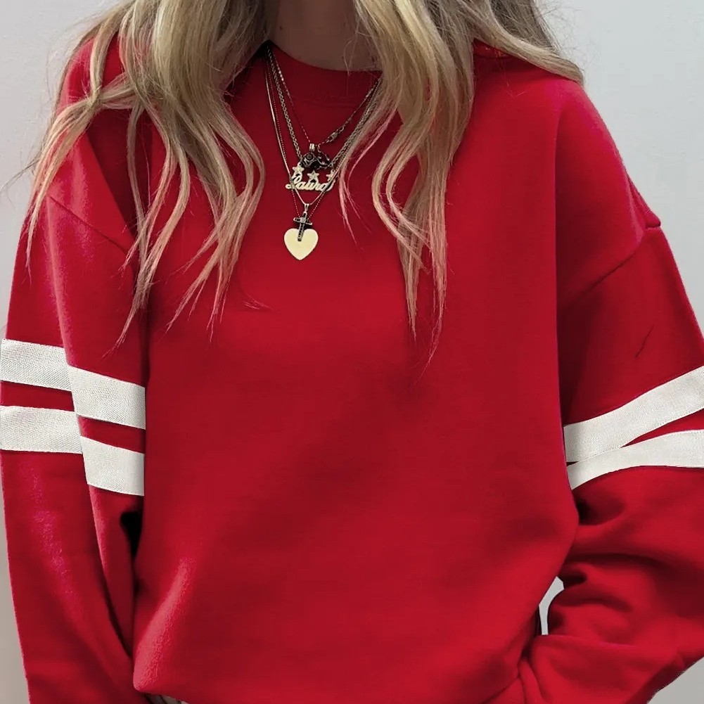 Fiery Red Varsity Striped Detail Drop Shoulder Oversized Sweatshirt