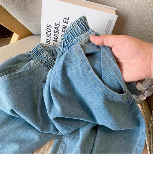 Sweet Style Elastic Waist Splicing Lace Lace Hollow Denim Nine-point Pants For Women - Image 4