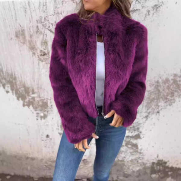 Fashion Stand Collar Plush Jacket Winter Casual Turtleneck Zipper Coat Fleece Tops Women's Clothing - Image 10