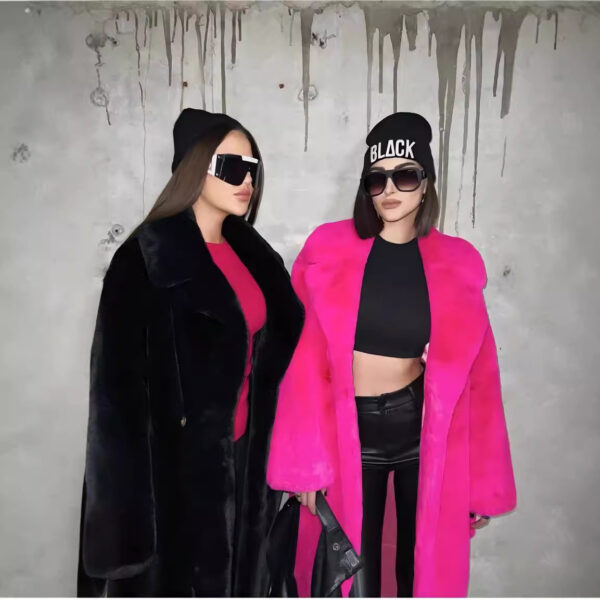 Artificial Fur Coat Suit Collar Cotton Coat Thickened Long Section Plush Trench Coat - Image 4