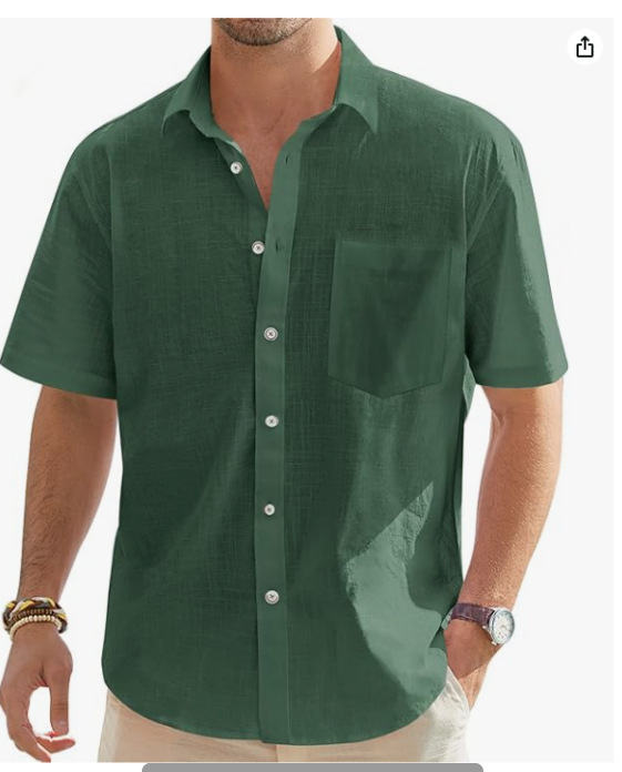 Men's Cotton And Linen Short Sleeve Shirt Top - Image 10