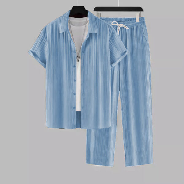 Men's Striped Short-sleeved Shirt Trousers Suit - Image 4