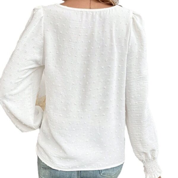Women's Ruffled Pleated Long Sleeve Round Collar Top Shirt - Image 2