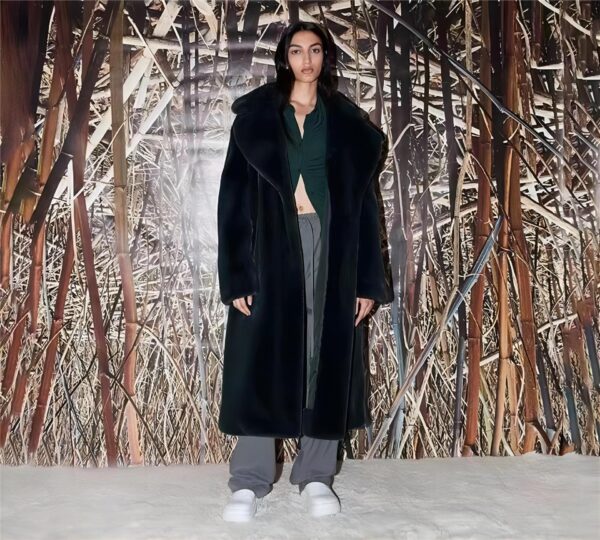 Artificial Fur Coat Suit Collar Cotton Coat Thickened Long Section Plush Trench Coat - Image 8