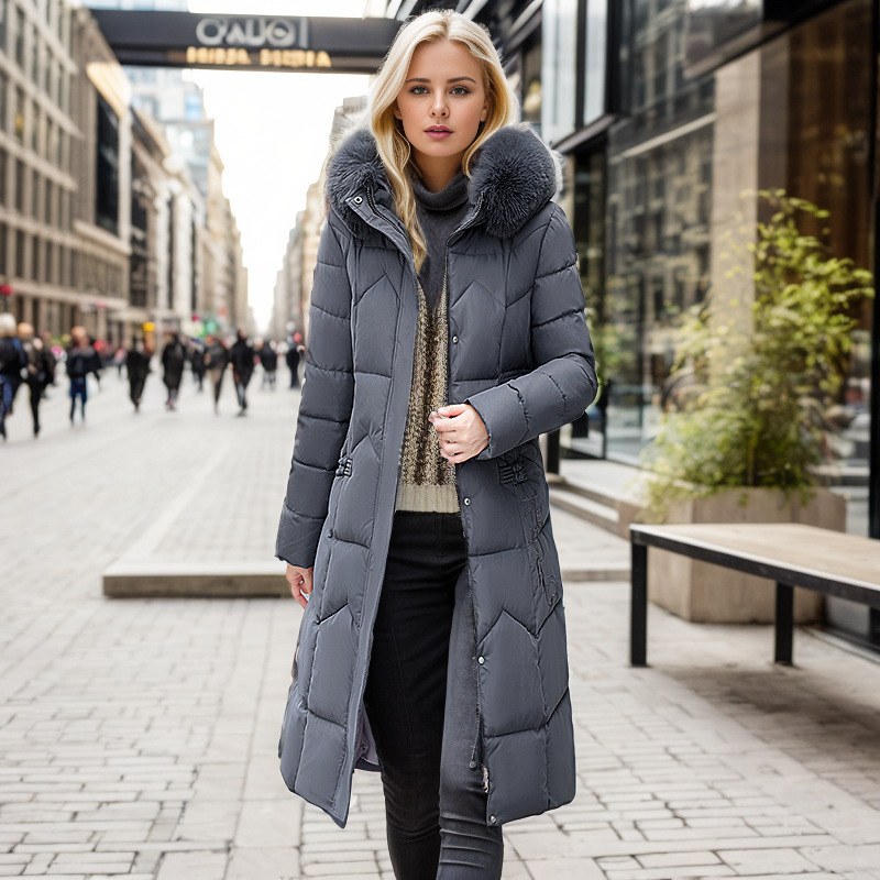 Winter Long Coat With Thickened Fur Collar Straight Slim Cotton-padded Jacket Women - Image 4