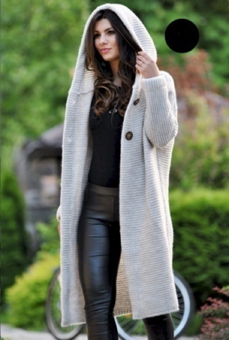 NEW Women's Baggy Cardigan Coat Tops Ladies Chunky Knitted Sweater Jumper Hood - Image 8