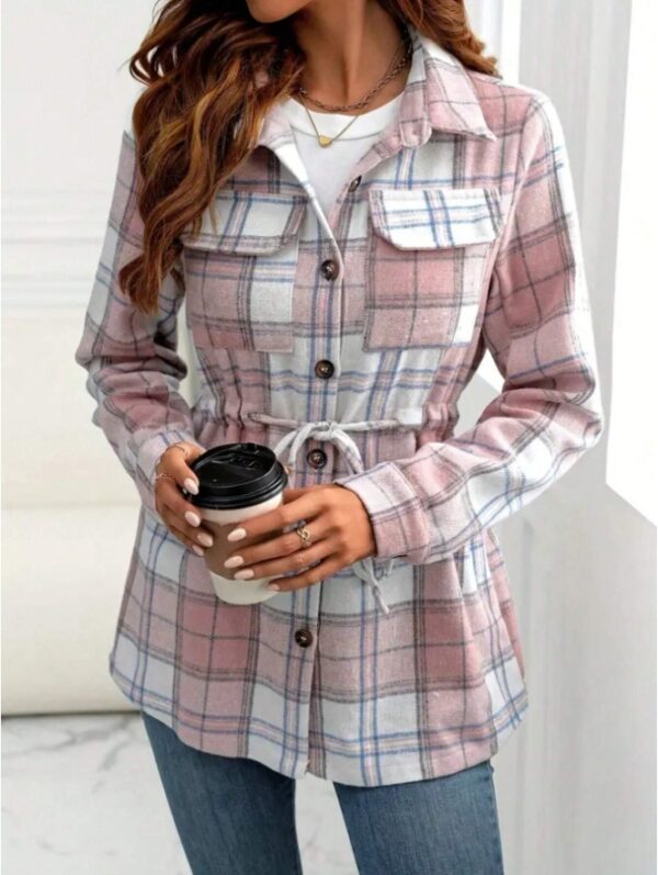 Women's Casual Vintage Plaid Front Button Loose Shirt For Spring Autumn - Image 6