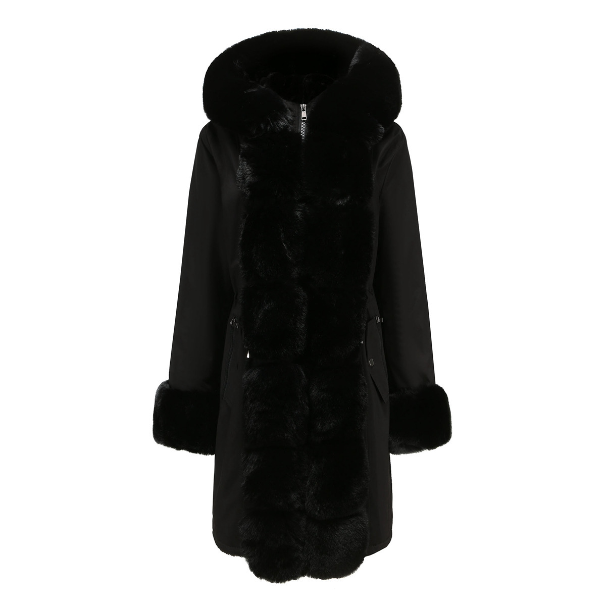Women's Cotton-padded Coat Detachable Fur Collar Mid-length Long Sleeve Parka - Image 8